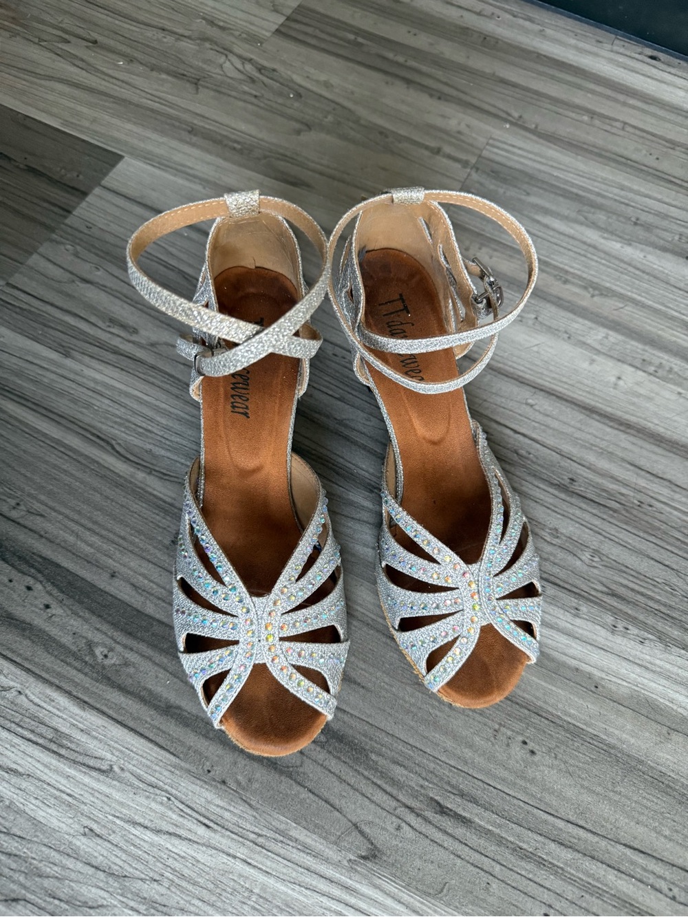 Pre-owned Silver Rhinestone Peep-Toe Ankle-Strap Dance Heel